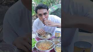 Heinn Thit  Eating show at Camping trip with Readymade Burmese Cuisines [upl. by Ydda]