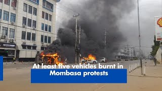 At least five vehicles burnt in Mombasa protests [upl. by Norahc]