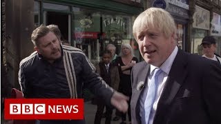 Boris Johnson heckled You should be in Brussels youre in Morley  BBC News [upl. by Noremak]