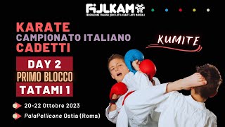 Karate  Campionato Italiano Cadetti 2023  Day2 Kumite  primo blocco  Tatami1 [upl. by Nylirahs]