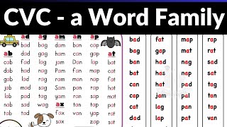 CVC  a Word family  CVC words  Letter A  Short Vowel a  at am an ad ap ag Word Families [upl. by Belia]