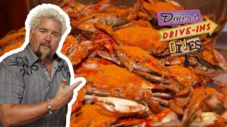 Guy Fieri Eats a Steamed Crab FEAST in Baltimore  Diners DriveIns and Dives  Food Network [upl. by Marty960]