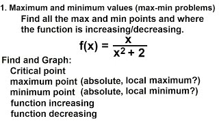 Calculus  Application of Differentiation 6 of 60 MaxMin Values Ex 5 fxxx22 [upl. by Glenna]