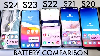 Samsung Galaxy S24 Vs Samsung Galaxy S23 Vs Galaxy S22 Vs Galaxy S21 Vs S20 Battery Comparison [upl. by Nile]