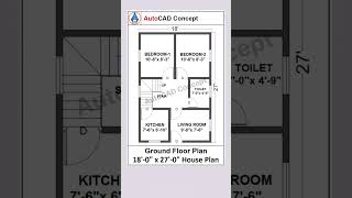 Building floor plan design  18x27 House Plan  2bhk house plan autocad housedesign 2d home [upl. by Narud246]