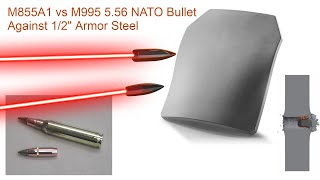 M855A1 vs M995 556 NATO Bullet Against 12quot Armor Steel  Simulation [upl. by Orianna]