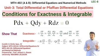 Total Differential Equations  Pfaffian Differential Equations  Exactness  Integrable  KBCNMU BSc [upl. by Gord165]