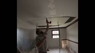 How to fix a veneer plaster ceiling damage from a water leak [upl. by Samau]