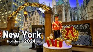 4k NYC Christmas Walk 2024  Cartier Light Show  Lotte New York Palace [upl. by Sidoon]