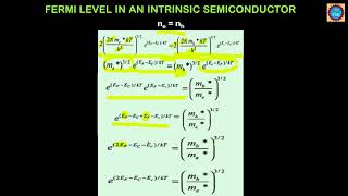 FERMI LEVEL IN AN INTRINSIC SEMICONDUCTOR [upl. by Lyrej718]