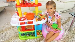 Roma and Diana Pretend Play Cooking Food Toys with Kitchen Play Set [upl. by Brigg871]