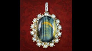 Antique Victorian Tigers Eye Diamond Pearl Pendant 18ct Gold With Box [upl. by Arnulfo391]