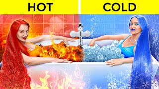 EXTREME HOT VS COLD CHALLENGE  Ice Queen VS Fire Girl Adopted Elements by 123GO CHALLENGE [upl. by Odilo824]