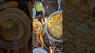 Trangia Triangle Cooking Korean noodles Autumn woodland shorts relaxing food cooking nature [upl. by Ahidam]