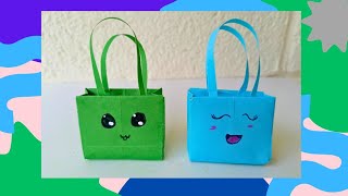 How to make a Mini Paper bag Papercraft origami craft easy kids craft [upl. by Ahc]