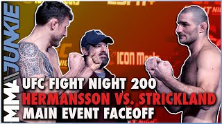 Jack Hermansson laughs off Sean Stricklands antics at faceoff  UFC Fight Night 200 [upl. by Crandale80]