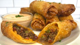 HOW TO MAKE BACON CHEESEBURGER EGG ROLLS [upl. by Aliled]