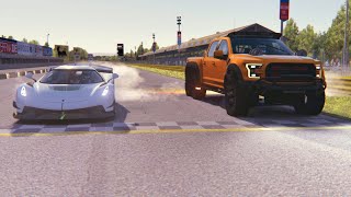 Hennessey Ford F150 VelociRaptor 6x6 Tuned OVERBOOST Twin Turbo vs Koenigsegg Jesko [upl. by Mazel]