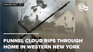 Funnel cloud rips through home in Buffalo area during tornado warning in Western New York [upl. by Noda109]