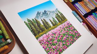 Oil Pastel landscape 60  How to Paint Forest Nature for Beginners  Healing ASMR Drawing [upl. by Daniyal]