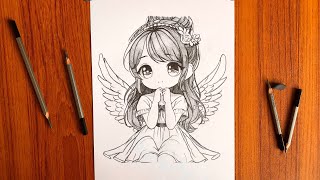 how to draw cute anime girl step by step  beautiful girl drawing step by step [upl. by Kristof]