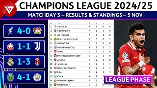 🔵 MD4 UEFA Champions League 202425 League Phase Results amp Standings Table as of 5 Nov 2024 [upl. by Valsimot162]