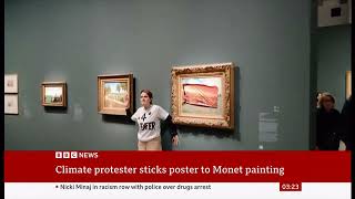 Climate activist defaces Monet painting in Paris France 2June2024 [upl. by Rrats]