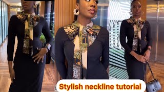 Tutorial on stylish necktie design neckline pencil dress Elegant churchworkwear tutorial [upl. by Mellie113]