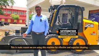 JCB Skid Steer with Sweeper Collector  Narrow Street Cleaning Application [upl. by Noxid]