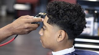 BARBER TUTORIAL TAPER FADE  CURLY TOP  SHEAR WORK [upl. by Norihs]