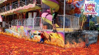 THE FLOOR IS LAVA CHALLENGE  LE SOL CEST DE LA LAVE  🔥  À LUNA PARK FÊTE FORAINE  🎢 [upl. by Ploss]