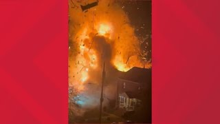 Video House explodes when suspect inside fires a flare gun during police standoff kin Virginia [upl. by Eirok]