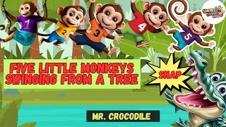 Five Little Monkeys Got In BIG Trouble Stay Away Mr Crocodile [upl. by Ellenoj790]