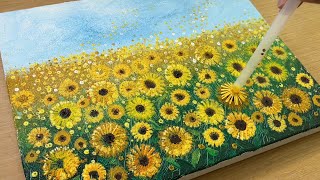 Painting Sunflower Field  Acrylic Painting  Comb and Stamp Painting Technique [upl. by Luas487]