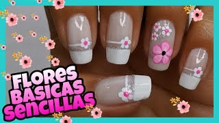 DECORACIÓN DE UÑAS FLORES CON PUNTOS Y FLOR ROSA  PRINCIPIANTES ♥ NailArt By Andy [upl. by Carly854]