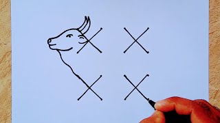 How to draw a OX from 4×4 dots easy  Easy Bull drawing  OX Rangoli  Mattu pongal kolam [upl. by Noble]