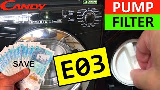 How to remove and clean filter on Candy Washing Machine prevent Candy E03 Error Code [upl. by Launame]