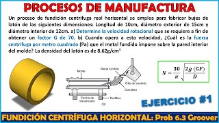 CÁLCULO DE REVOLUCIONES POR MINUTO EN UN PROCESO DE FUNDICIÓN CENTRIGUFA  Problema 63 M Groover [upl. by Sokairyk]