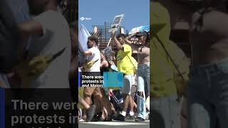 Antitourism protesters swarm Canary Islands holidaymakers news shorts protest tourism [upl. by Garris]