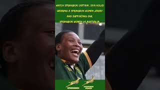 Watch Springbok Captain Siya Kolisi wearing a Springbok Women jersey and supporting our WomenBoks [upl. by Etnahsal]