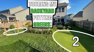 Tour My TWO Backyard Putting Greens  Mowing Gear and Future Plans Explained [upl. by Akierdna]