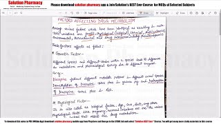 Class 11 Factors Affecting Drug Metabolism  Medicinal Chemistry 01  BPharmacy 4th Semester [upl. by Noreht318]