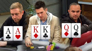 ACES vs KINGS vs QUEENS Unreal Poker Hand [upl. by Eynttirb]