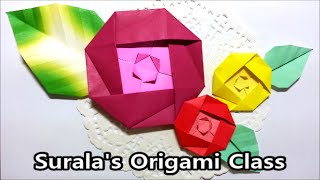 Origami  Camellia Flower amp Leaf  종이접기  동백꽃과 나뭇잎 [upl. by Abram288]