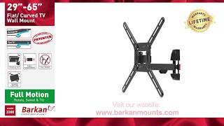 Barkan Full Motion TV Wall Mount for Flat  Curved TVs Sizes 29quot  65quot [upl. by Yreva199]