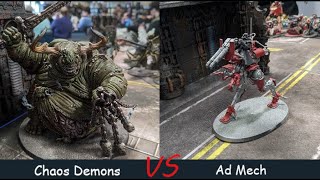 Chaos Demons vs Ad Mech 2K Warhammer 40k Battle Report 10th Edition Wizards Keep RTT [upl. by Kerwon]