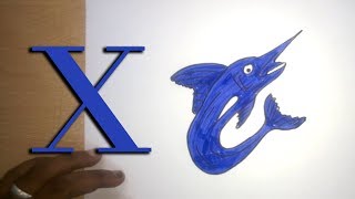 X for Xiphias  How to Draw a Xiphias Easy Step by step drawing for kids [upl. by Mahmoud]