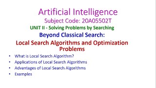 Local Search Algorithms and Optimization ProblemsArtificial IntelligenceBeyond Classical Search [upl. by Orland836]