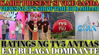 EAT BULAGA RATINGS AT VIEWS ONLINE PANALO PRESENSYA NI VICE SA SHOWTIME DI NARAMDAMAN [upl. by Johst]