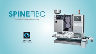 Sensum  SPINE FIBO  Automatic Visual Inspection Machine with counting and bottle filling [upl. by Lyrehc628]